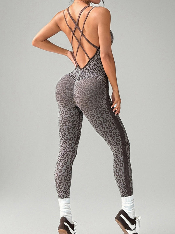 BUYCO Female Leopard Print Cross Back Jumpsuit