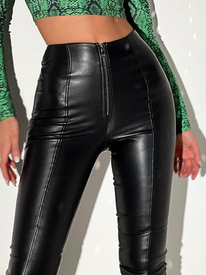 BUYCO Female Fitted Faux Leather Zipper Leggings