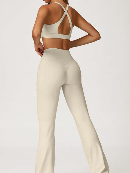 BUYCO Female V Collar Cross Back V shape-waist Flare Tracksuit