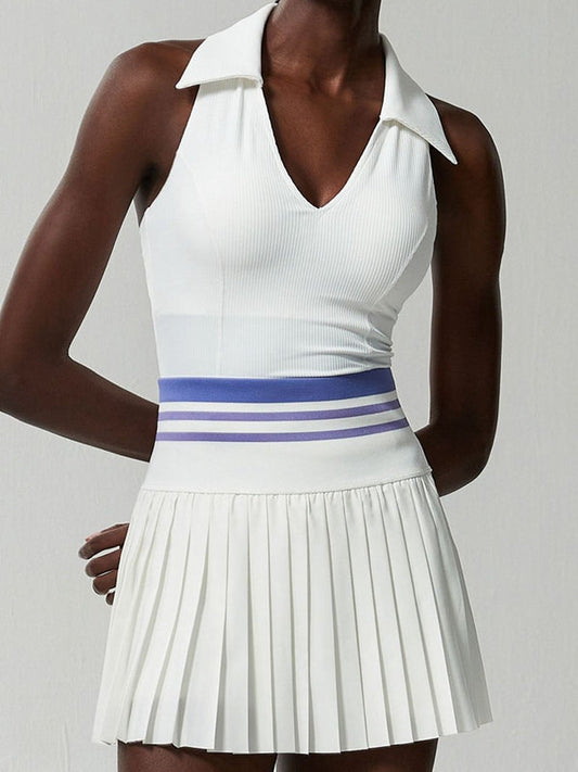BUYCO Female V-Collar Pleated 2 In 1 Tennis Skirts Suit