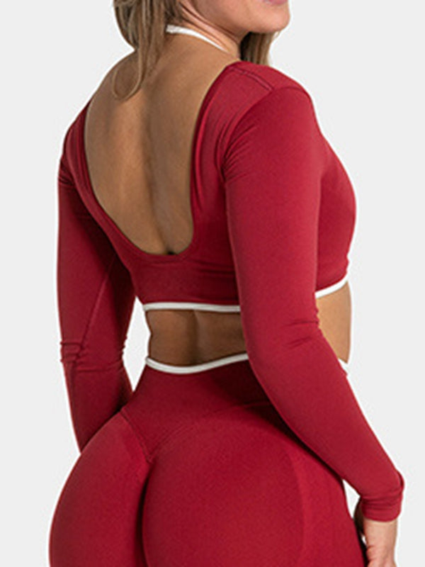 BUYCO Female Contrast Color Backless Long Sleeves