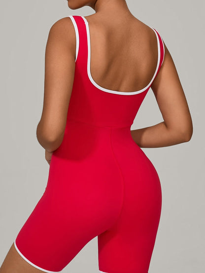 BUYCO Female U Collar Contrast Color Stripes Backless Romper