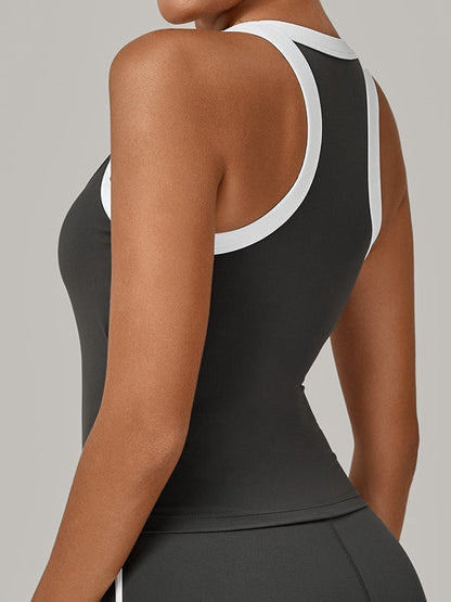 BUYCO Female Contrast Color Stripe Herat-shape Collar Tank
