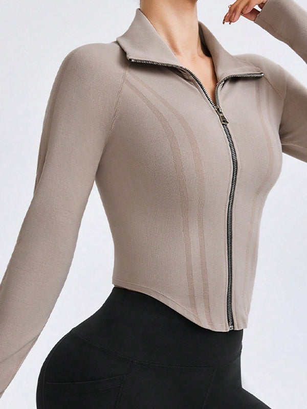 BUYCO Female Basic Zipper Lapel Collar Jacket