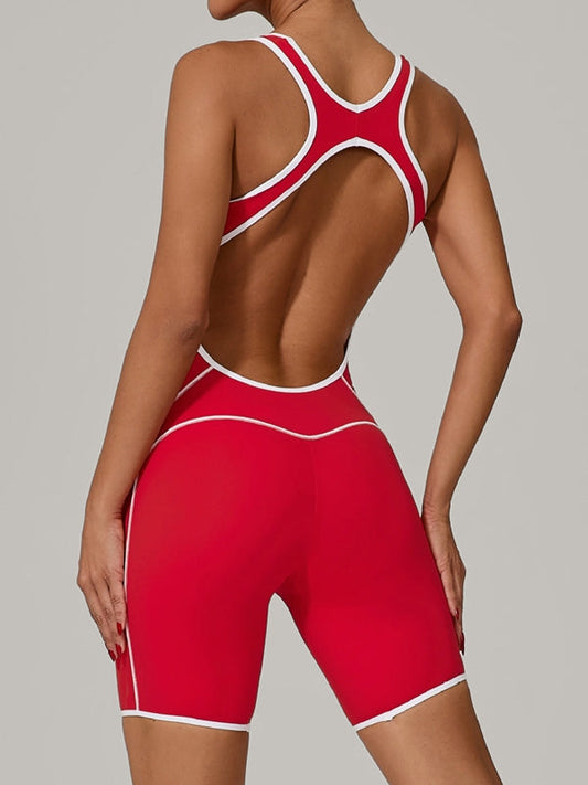 BUYCO Female Contrast Color Stripes Backless Romper
