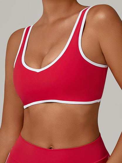 BUYCO Female Contrast Color Stripe Herat-shape Collar Tank