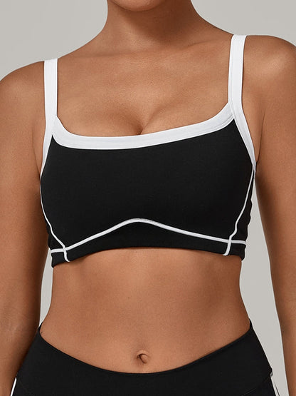 BUYCO Female Contrast Color Stripe Herat-shape Collar Tank