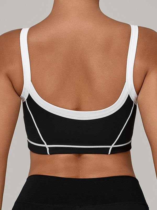 BUYCO Female Contrast Color Stripe Herat-shape Collar Tank