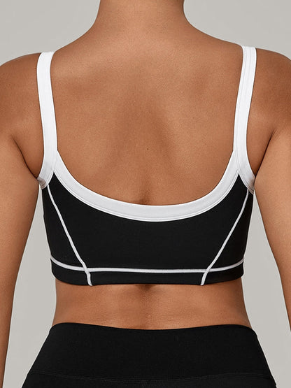 BUYCO Female Contrast Color Stripe Herat-shape Collar Tank