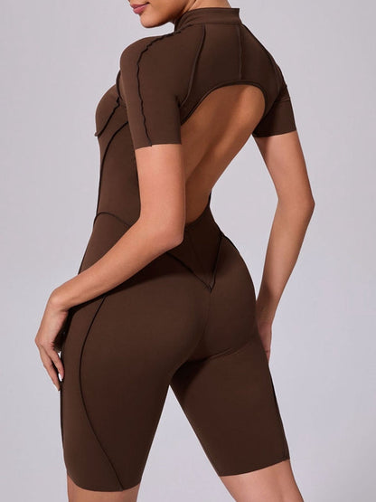 BUYCO Female Fitted Backless Zipper Ruched Back Jumpsuit