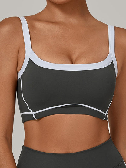 BUYCO Female Contrast Color Stripe Herat-shape Collar Tank