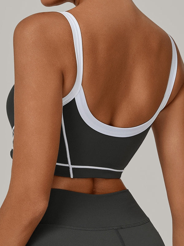 BUYCO Female Contrast Color Stripe Herat-shape Collar Tank