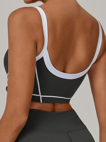 BUYCO Female Contrast Color Stripe Herat-shape Collar Tank
