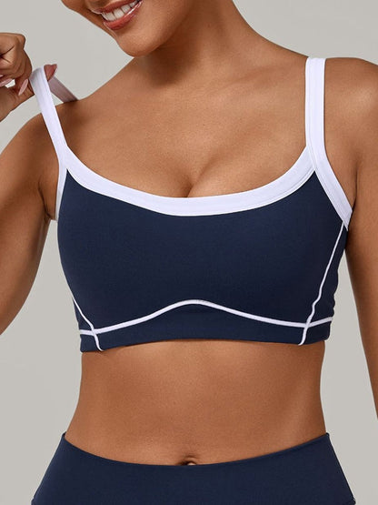 BUYCO Female Contrast Color Stripe Herat-shape Collar Tank