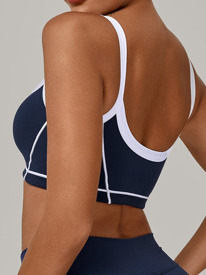 BUYCO Female Contrast Color Stripe Herat-shape Collar Tank