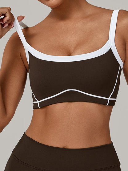 BUYCO Female Contrast Color Stripe Herat-shape Collar Tank