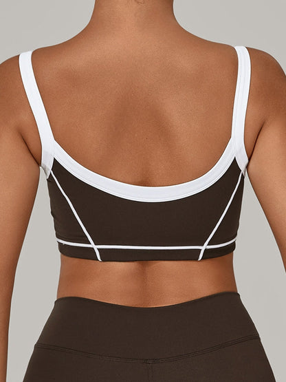 BUYCO Female Contrast Color Stripe Herat-shape Collar Tank