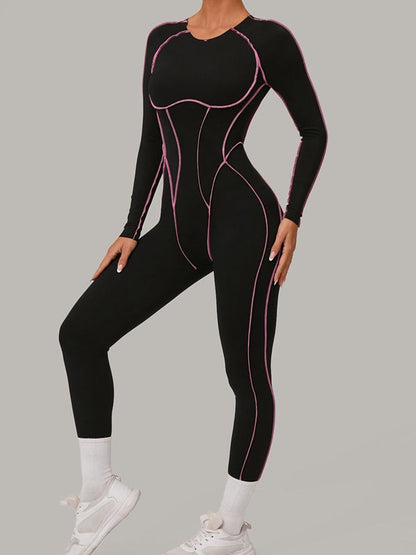 BUYCO Female Fitted Backless Contrast Color Stripes Jumpsuit