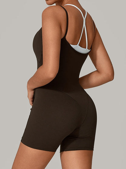 BUYCO Female Contrast Color Cross Back Push-Up Romper