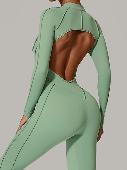 BUYCO Female Fitted Backless Zipper Ruched Back Jumpsuit