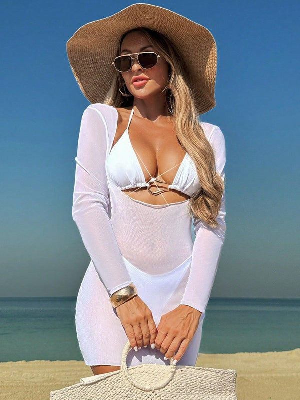 BUYCO Female Fitted Sheer Mesh 3-Pieces Bikini Set