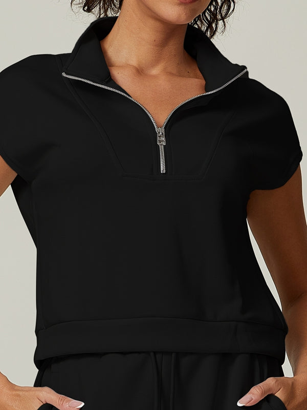 BUYCO Female Casual Stand Collar Short Sleeves