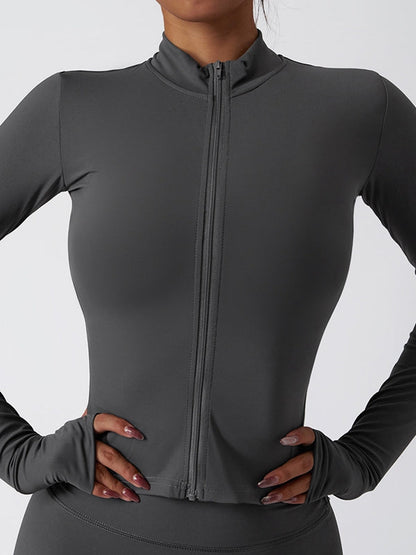 BUYCO Female Solid Color Zipper Thumbhole Jacket