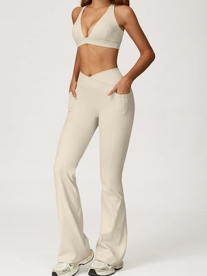 BUYCO Female V Collar Cross Back V shape-waist Flare Tracksuit