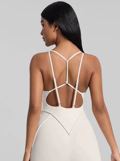 BUYCO Female Fitted Cross Backless Stitch Performance Jumpsuit