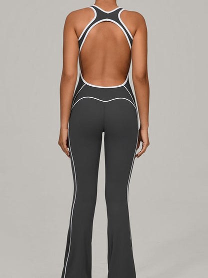 BUYCO Female Backless Stripes Flare Jumpsuit