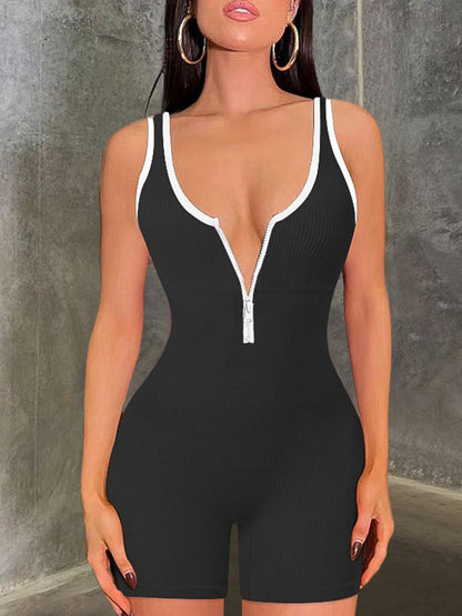 BUYCO Female Ribbed Zipper Romper