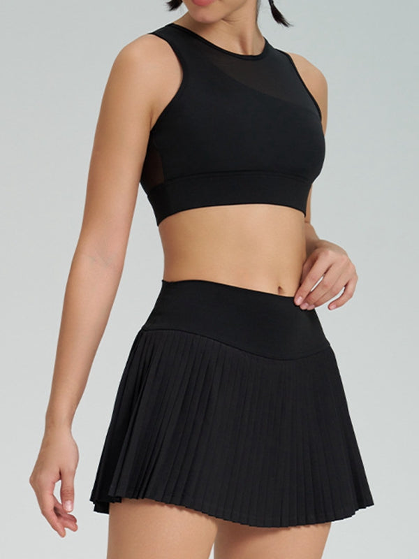 BUYCO Female Mesh Pleated 2 In 1 Tennis Skirts Suit