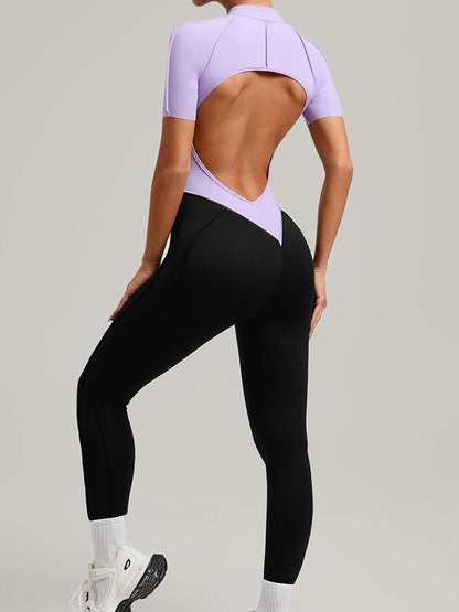 BUYCO Female Contrast Color Backless Stitch Zipper Jumpsuit