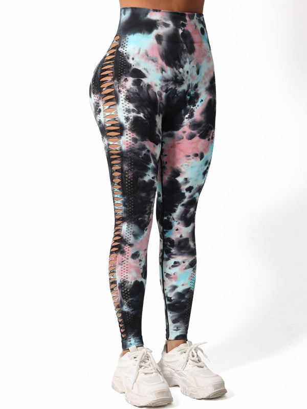 BUYCO Female Modern Tie-dye Hollow Out Modern Fit Leggings
