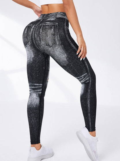BUYCO Female Denim Pocket Hollow Out Leggings
