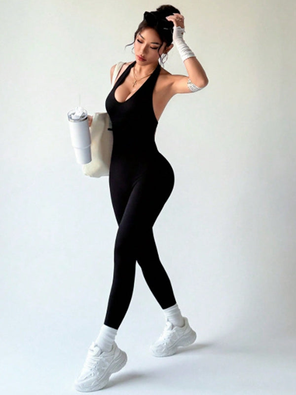 BUYCO Female Backless Halter Ruched Back Jumpsuit