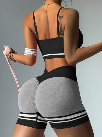 BUYCO Female Deep V Back Stripes Short Tracksuit