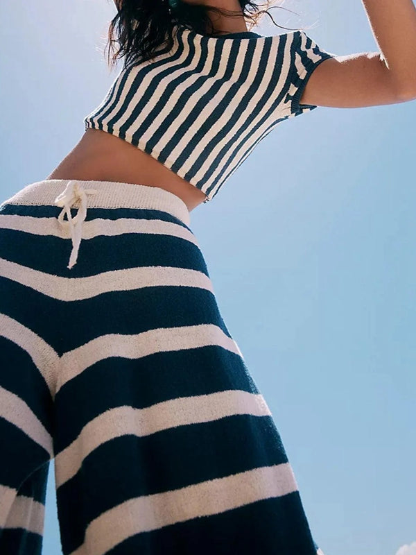 BUYCO Female Fitted Contrast Color Stripes 2-Pieces Cover-up Without Bikini