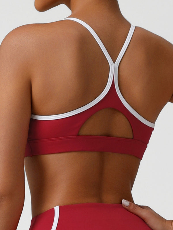BUYCO Female Contrast Color Stripes Cutout Sports Bras