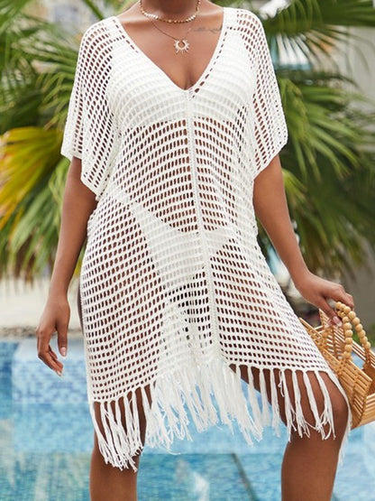 BUYCO Female Fitted Fishnet Swimwear Cover-up Tassel Dress Without Bikini Set