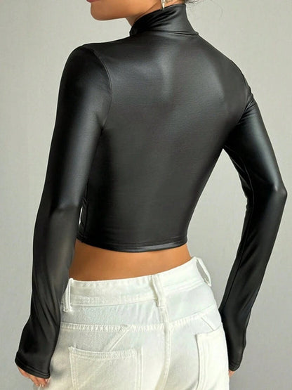 BUYCO Female Faux Leather Zipper Jacket