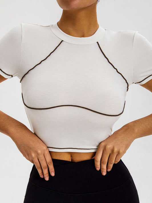 BUYCO Female Fitted Contrast Color Stripes High-rise Short Sleeves