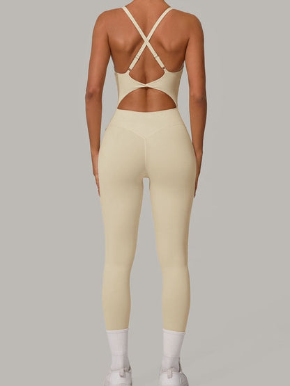 BUYCO Female Fitted Cross Back U Collar Jumpsuit