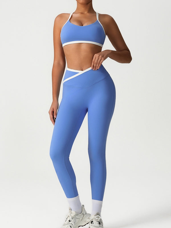 BUYCO Female Fitted Contrast Color Stripe Cross Back Sports Bras