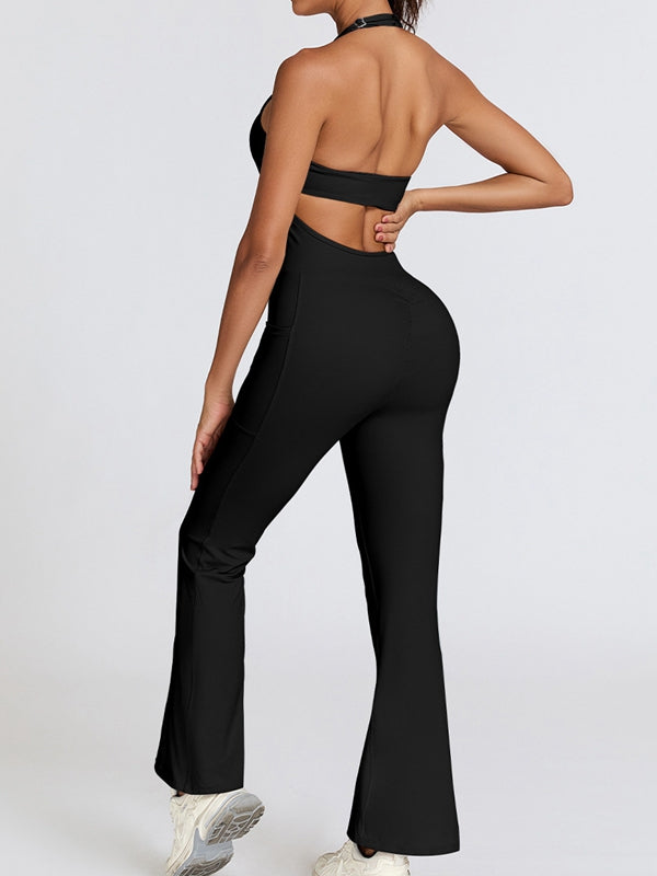 BUYCO Female Backless Flare Halter Jumpsuit