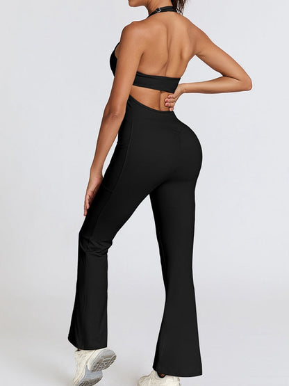 BUYCO Female Backless Flare Halter Jumpsuit
