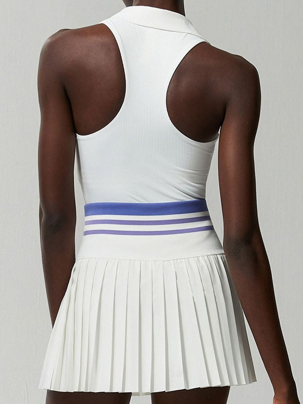 BUYCO Female V-Collar Pleated 2 In 1 Tennis Skirts Suit