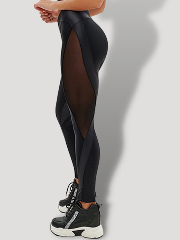 BUYCO Female Fitted Mesh Faux Leather Heart Shape Design Fit Leggings