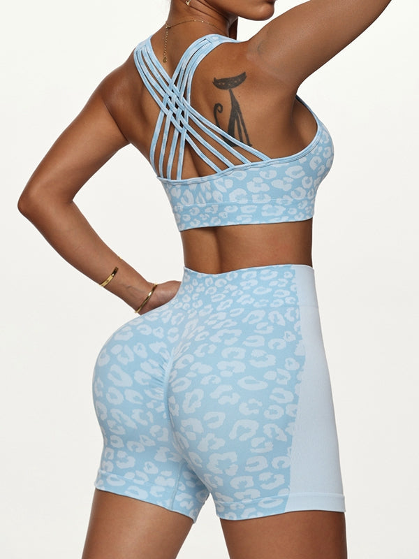 BUYCO Female Leopard Print Cross Back Short Tracksuit