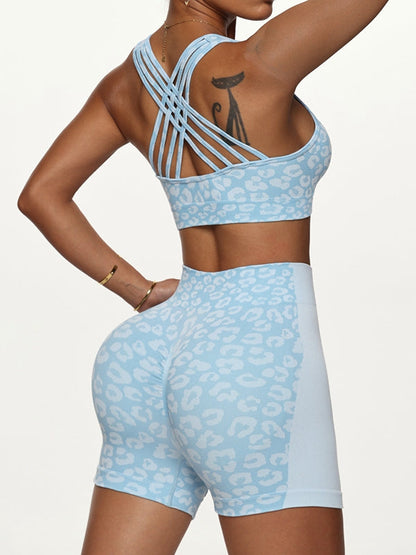 BUYCO Female Leopard Print Cross Back Short Tracksuit
